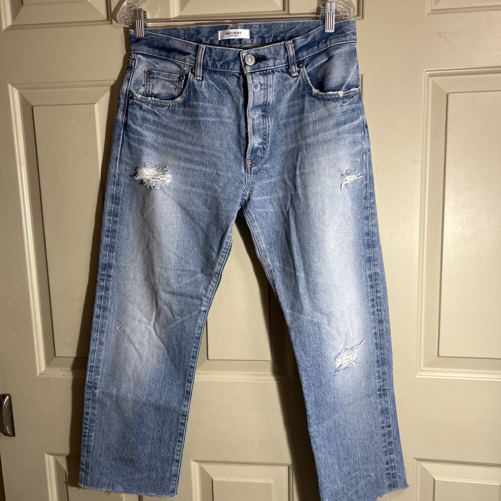 MOUSSY VINTAGE Women's Distressed Howa Jeans Raw Hem Button Fly Japan 29